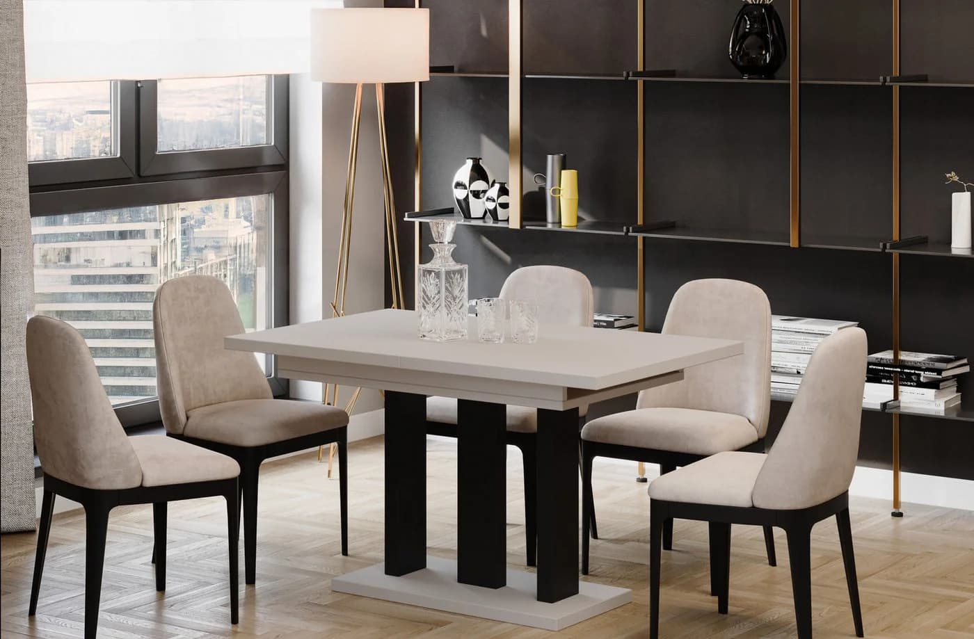 Endo-Moebel Esstisch Appia Ausziehbar Schwarz Beige