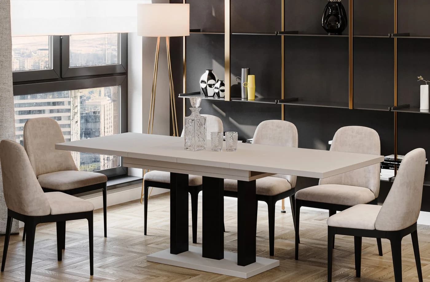 Endo-Moebel Esstisch Appia Ausziehbar Schwarz Beige - Bild 2