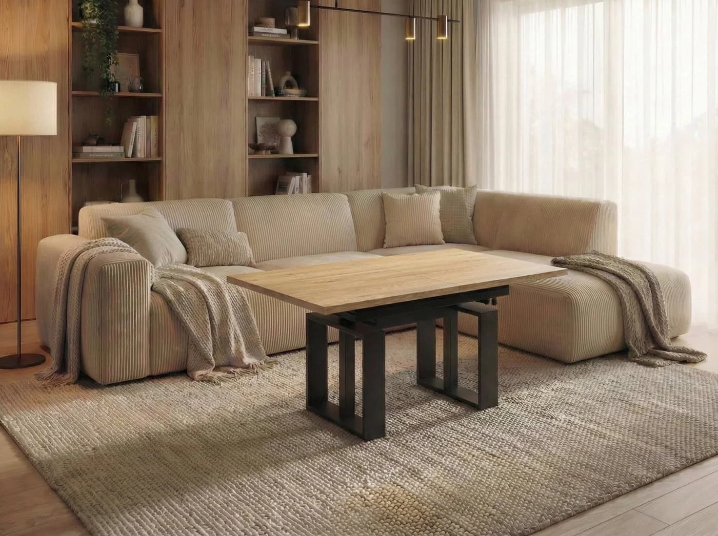 Endo-Moebel Couchtisch Empoli Braun Schwarz Ausziehbar Höhenverstellbar
