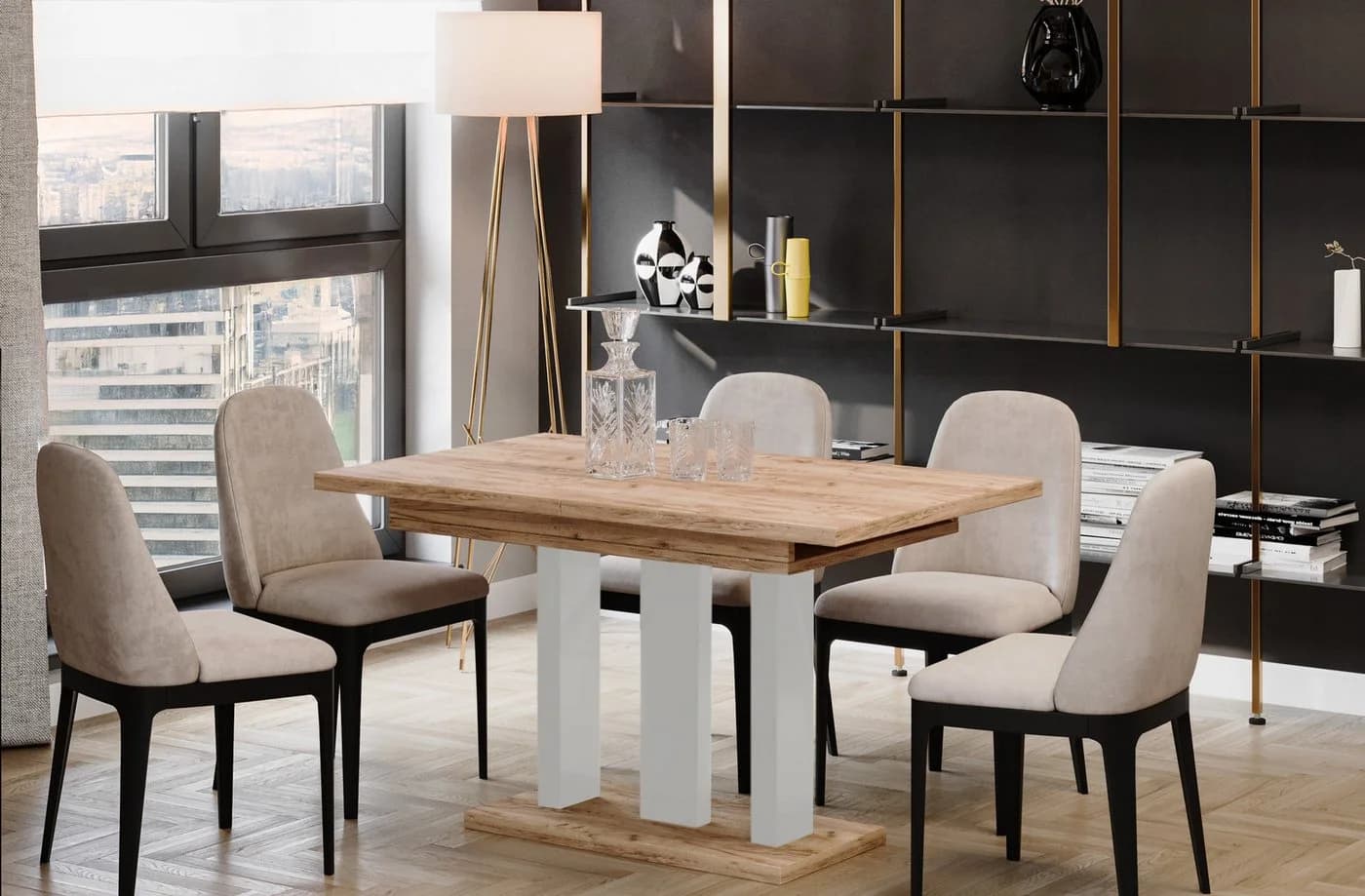 Endo-Moebel Säulen-Esstisch Appia White 130-210cm ausziehbar