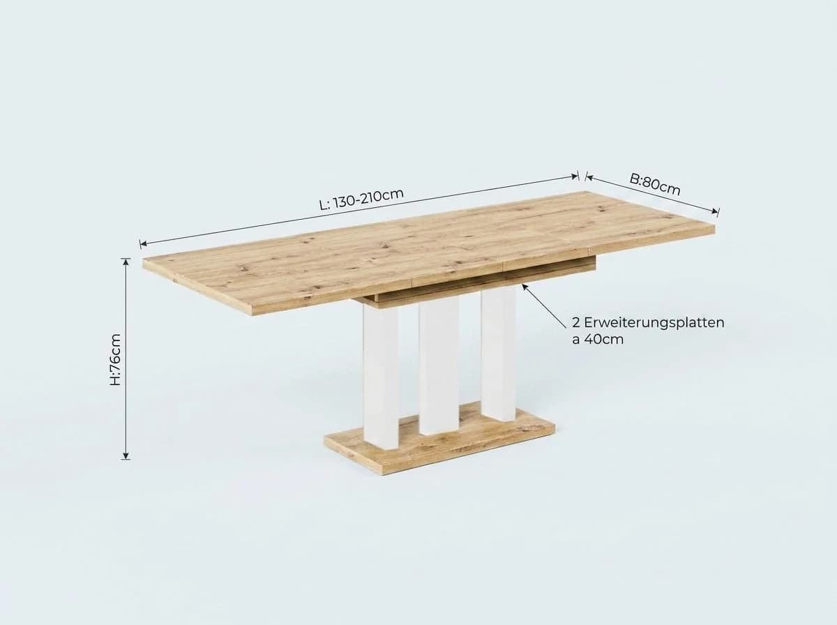 Endo-Moebel Säulen-Esstisch Appia White 130-210cm ausziehbar - Bild 4
