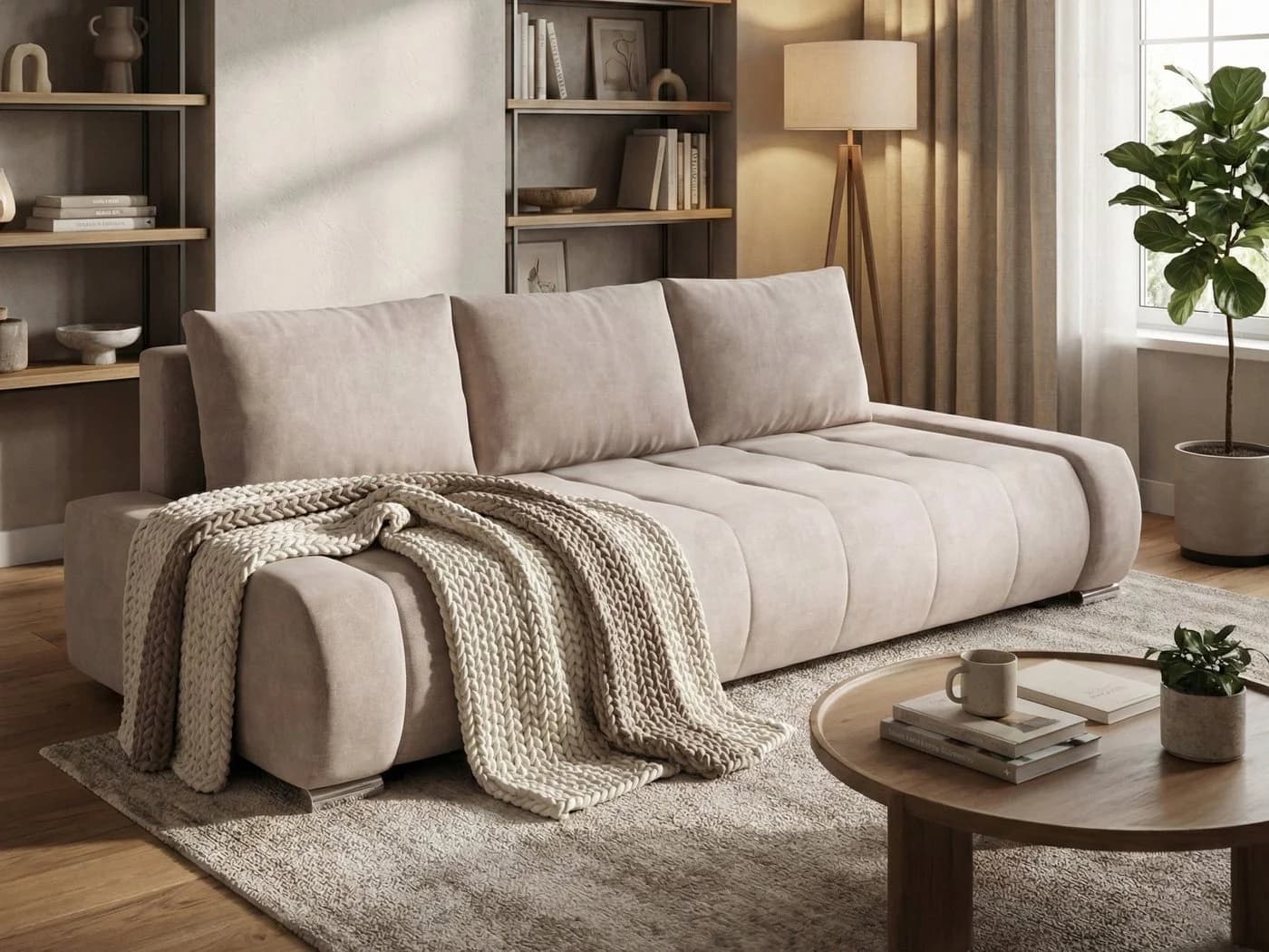 Beautysofa Schlafsofa DRACO 3-Sitzer mit Schlaffunktion und Bettkasten Beige - Bild 2