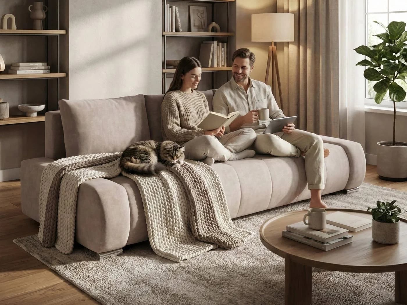 Beautysofa Schlafsofa DRACO 3-Sitzer mit Schlaffunktion und Bettkasten Beige - Bild 4