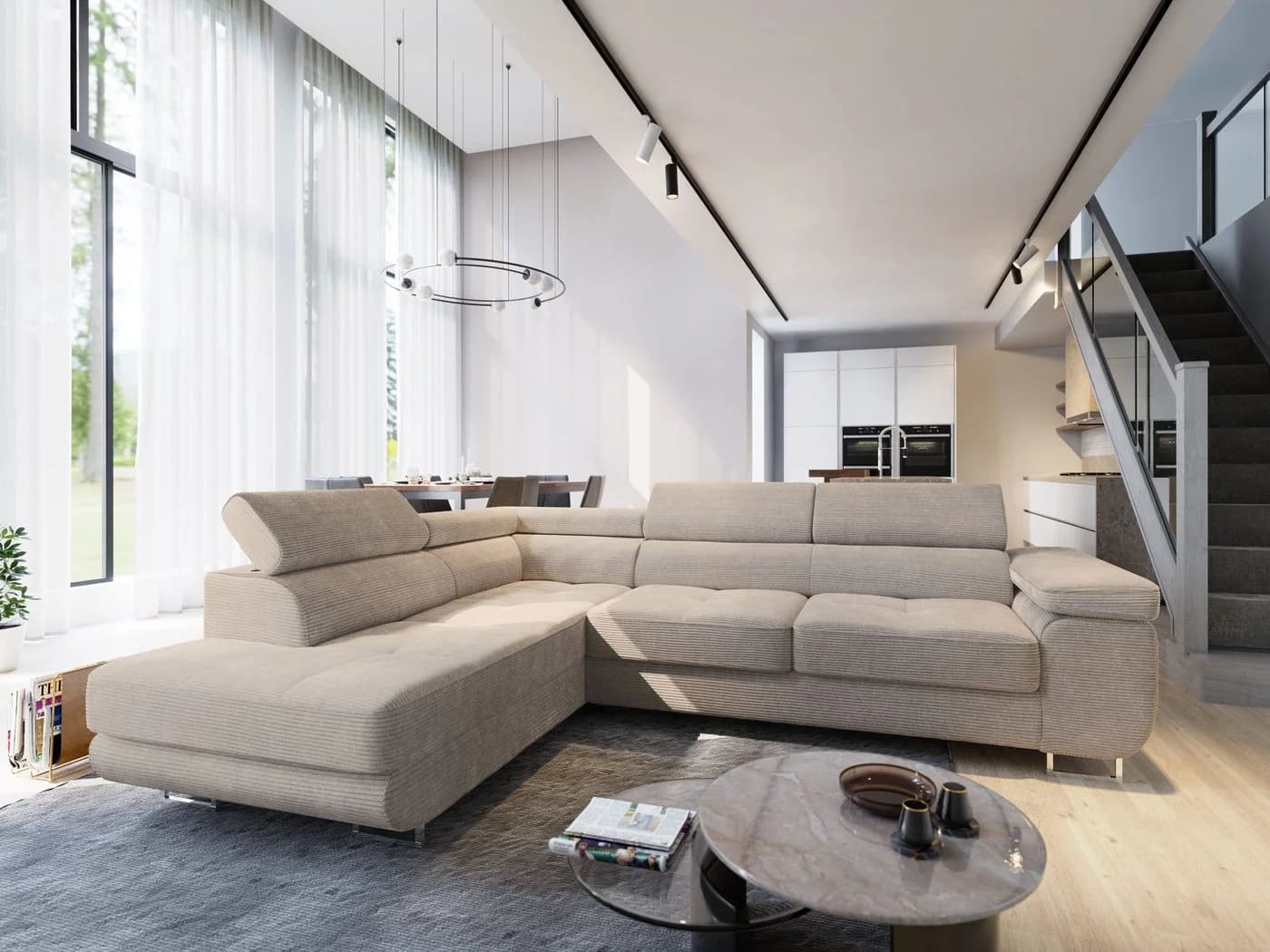 Masseno Ecksofa APIRO L-Form mit Schlaffunktion und Bettkasten Beige - Bild 2
