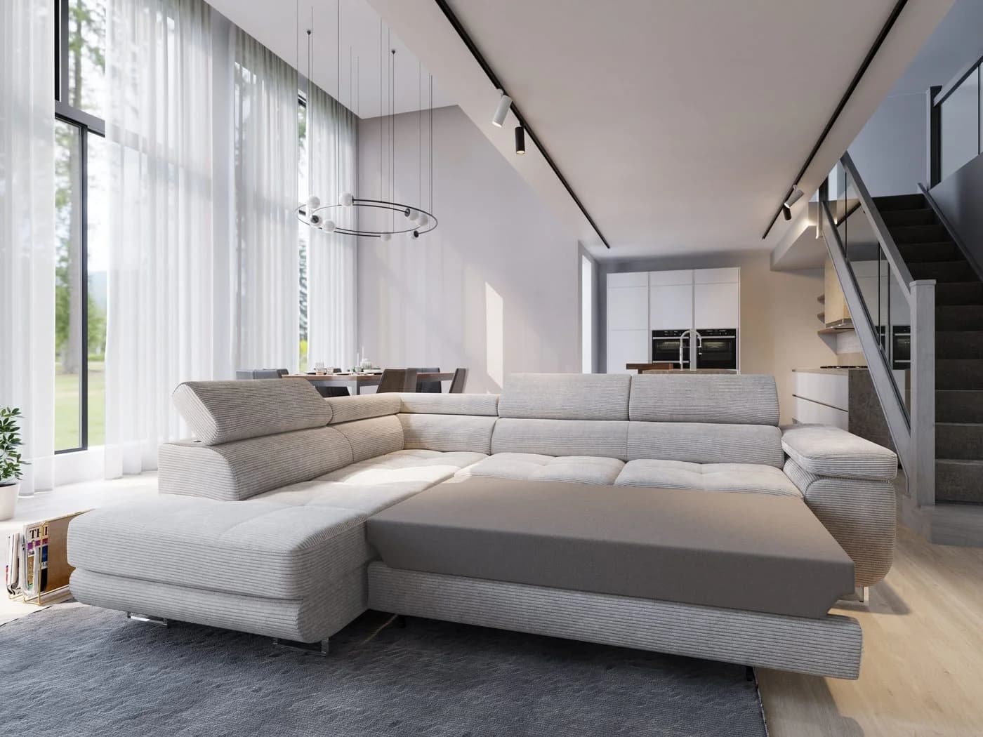Masseno Ecksofa APIRO L-Form mit Schlaffunktion und Bettkasten Beige - Bild 4