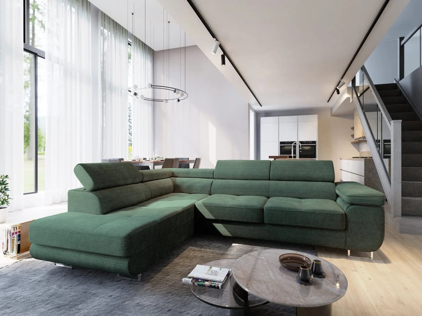 Masseno Ecksofa APIRO mit Schlaffunktion und Bettkasten L-Form Grün - Bild 2
