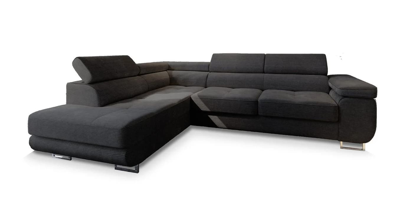 Masseno Ecksofa APIRO L-Form mit Schlaffunktion und Bettkasten Schwarz