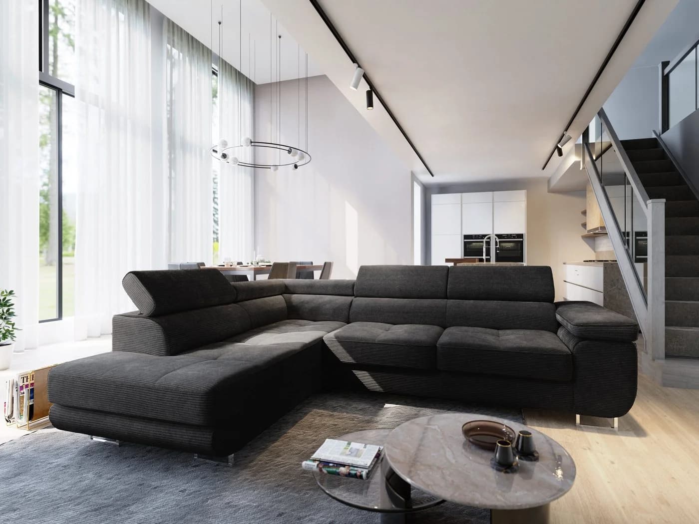 Masseno Ecksofa APIRO L-Form mit Schlaffunktion und Bettkasten Schwarz - Bild 2