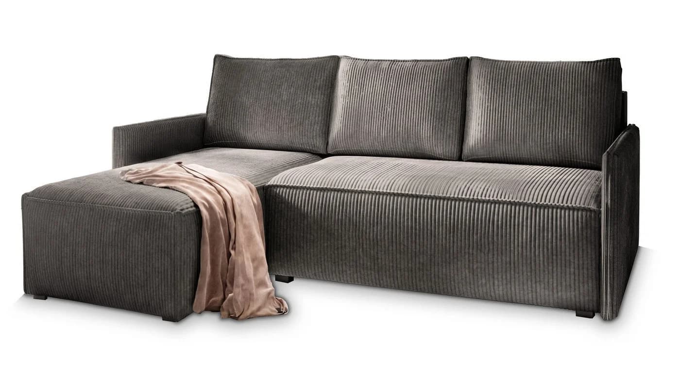 Masseno Ecksofa PERUSI grau mit Schlaffunktion und Bettkasten