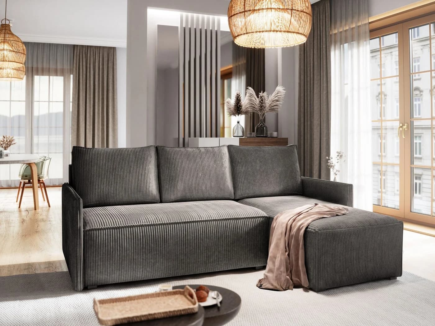 Masseno Ecksofa PERUSI grau mit Schlaffunktion und Bettkasten - Bild 2