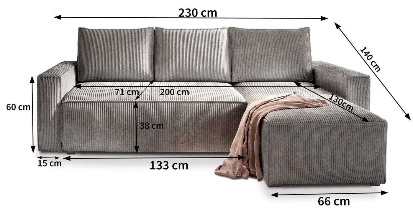 Masseno Ecksofa POTARO L-Form mit Schlaffunktion und Bettkasten - Bild 3