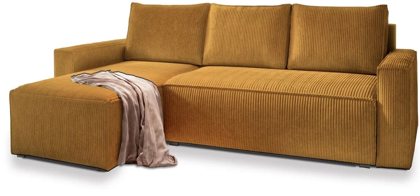 Masseno Ecksofa POTARO L-Form mit Schlaffunktion und Bettkasten Gelb