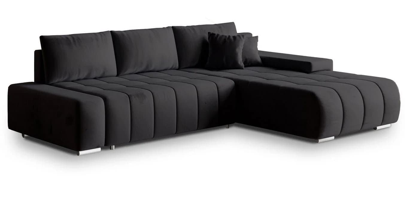 Masseno Ecksofa ALESE L-Form mit Schlaffunktion und Bettkasten Schwarz
