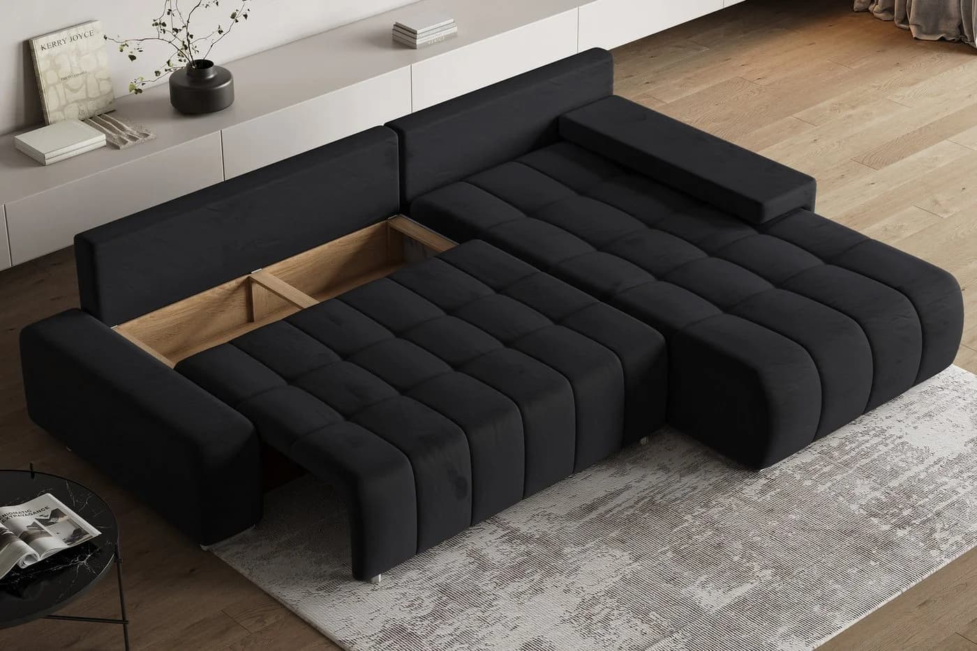 Masseno Ecksofa ALESE L-Form mit Schlaffunktion und Bettkasten Schwarz - Bild 3