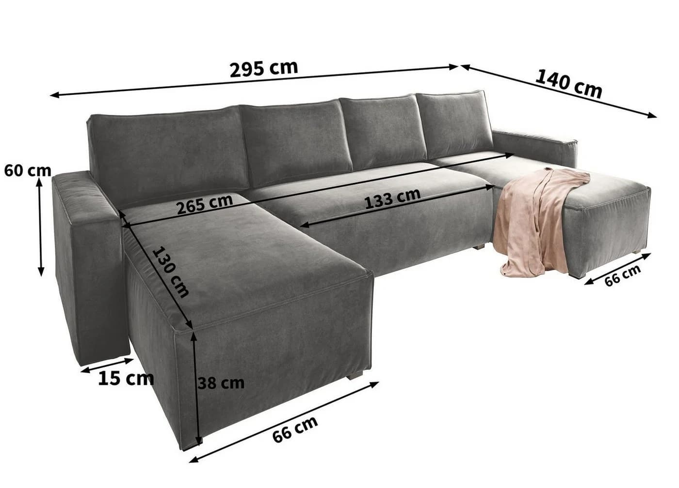 Masseno Ecksofa DENI U-Form mit Schlaffunktion und Bettkasten Schwarz - Bild 3