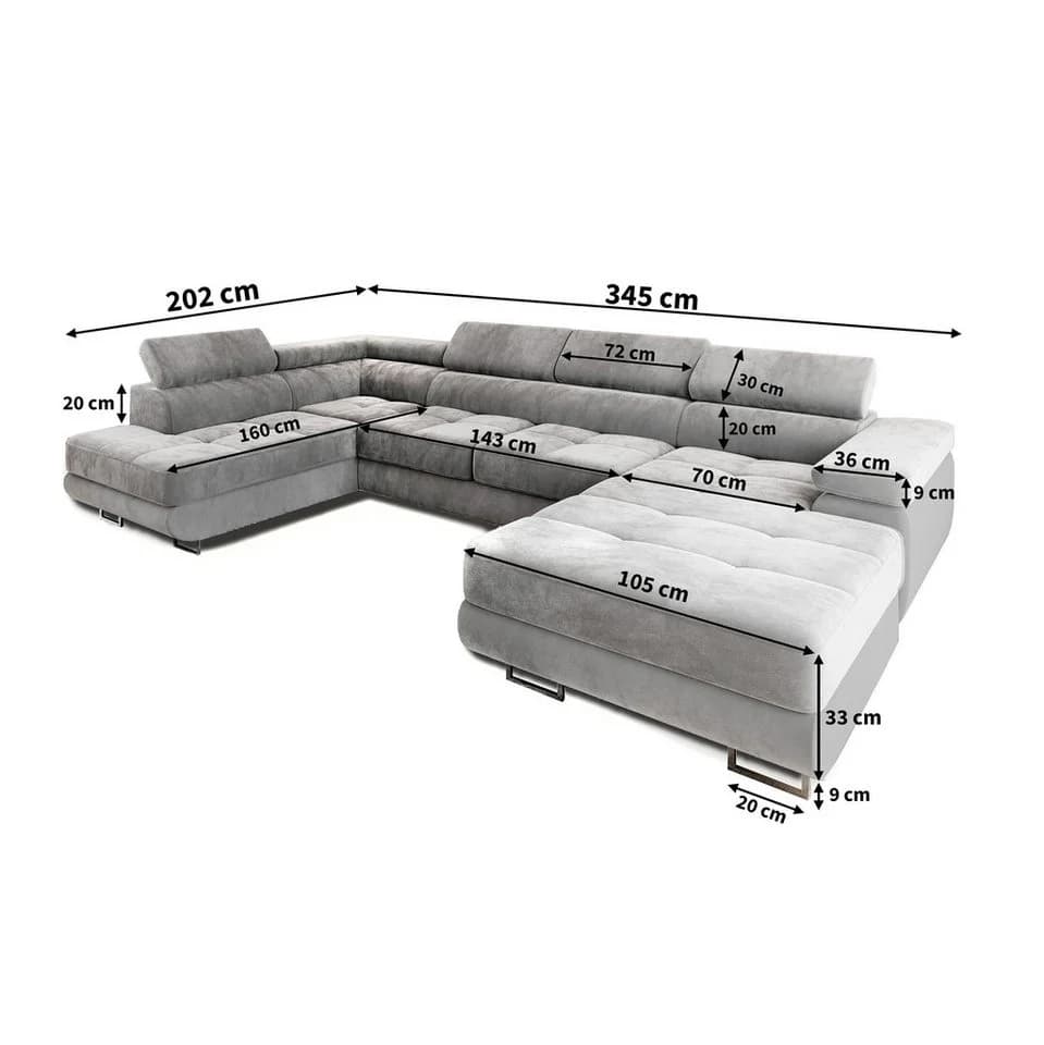 Masseno Ecksofa CASONE U-Form mit Schlaffunktion und Bettkasten - Bild 3