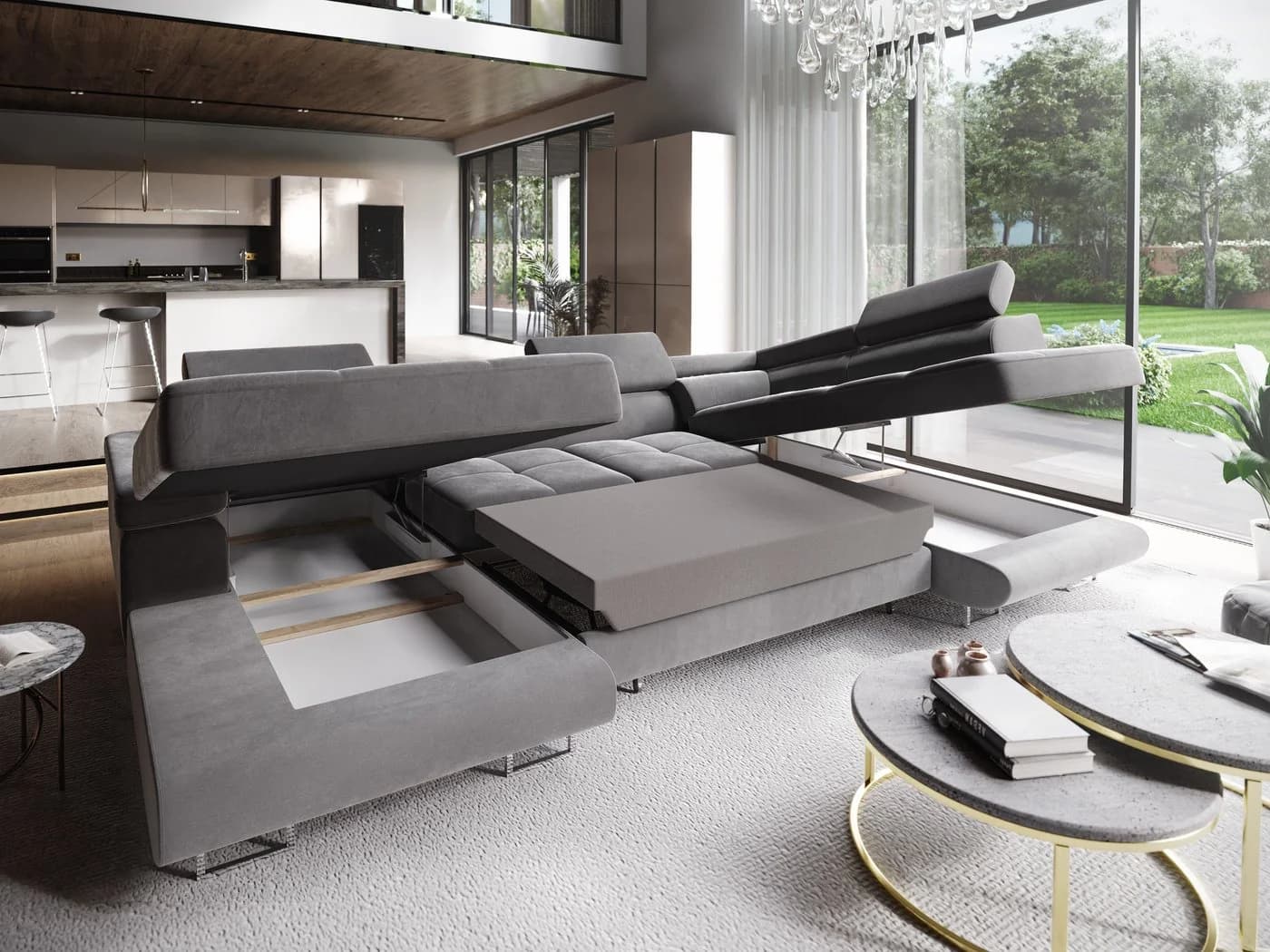 Masseno Ecksofa CASONE U-Form mit Schlaffunktion und Bettkasten - Bild 4