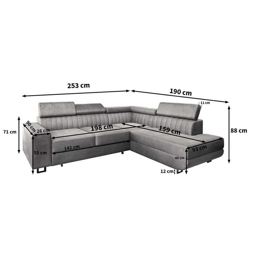 Masseno Ecksofa NOLA L-Form mit Schlaffunktion und Bettkasten - Bild 3
