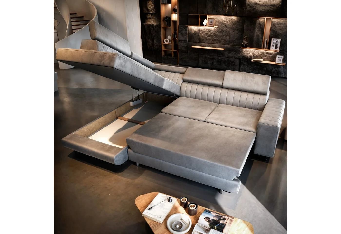 Masseno Ecksofa NOLA L-Form mit Schlaffunktion und Bettkasten - Bild 4
