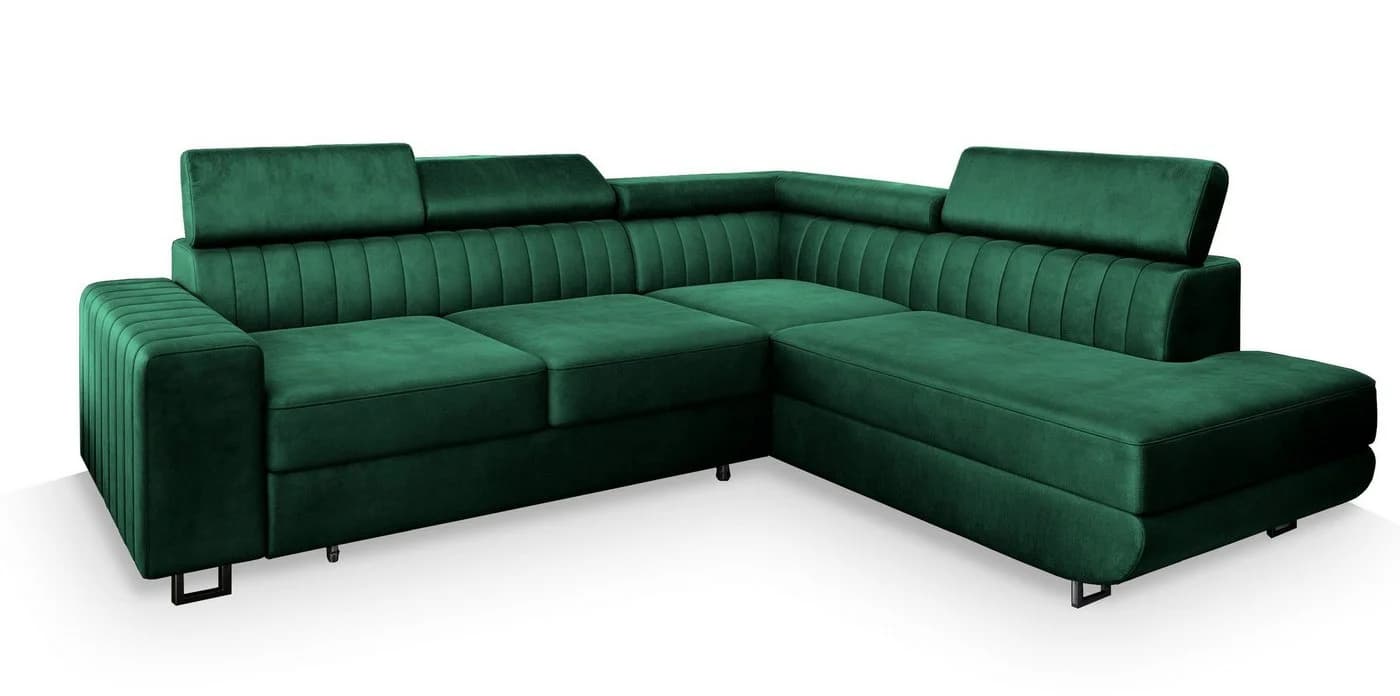 Masseno Ecksofa NOLA L-Form mit Schlaffunktion und Bettkasten Grün