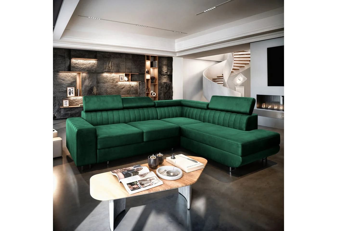Masseno Ecksofa NOLA L-Form mit Schlaffunktion und Bettkasten Grün - Bild 2