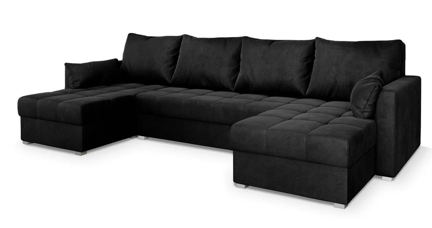 Masseno Ecksofa NAKO U-Form mit Schlaffunktion und Bettkasten Schwarz