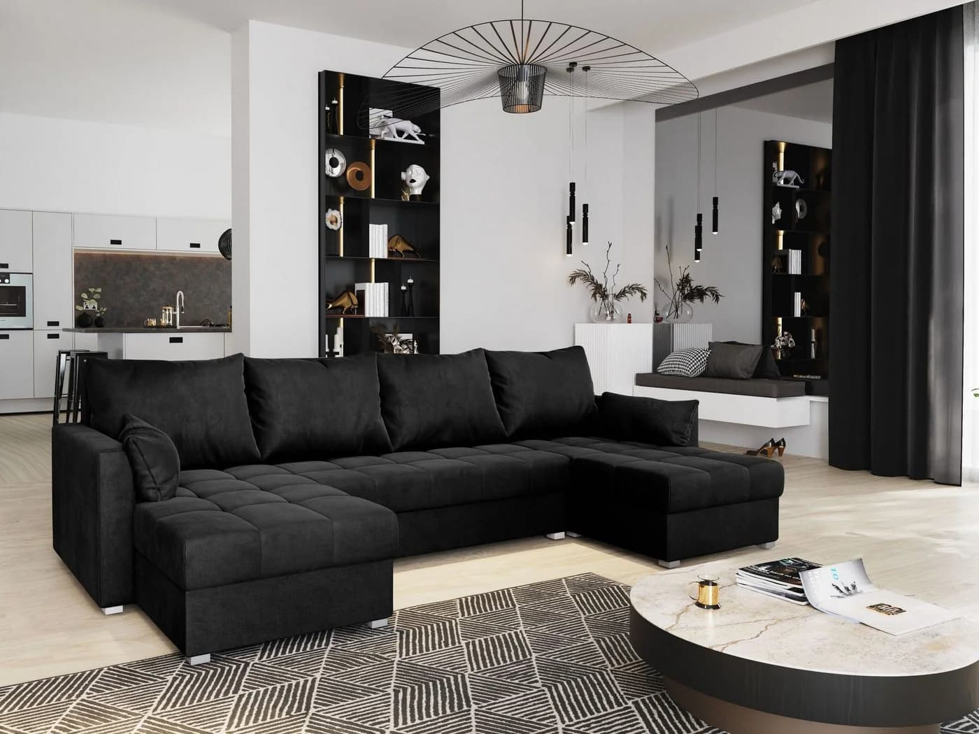 Masseno Ecksofa NAKO U-Form mit Schlaffunktion und Bettkasten Schwarz - Bild 2