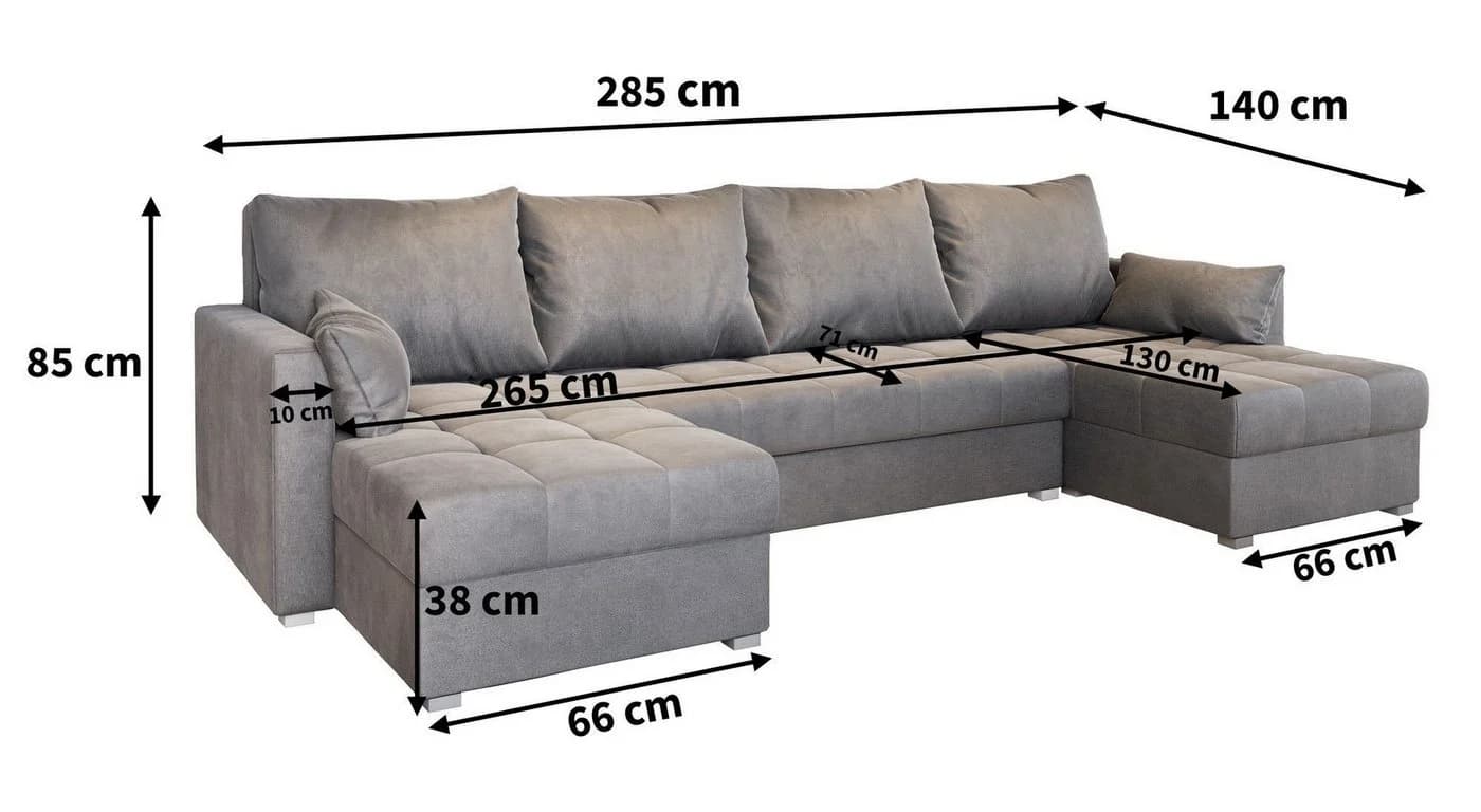 Masseno Ecksofa NAKO U-Form mit Schlaffunktion und Bettkasten Schwarz - Bild 5