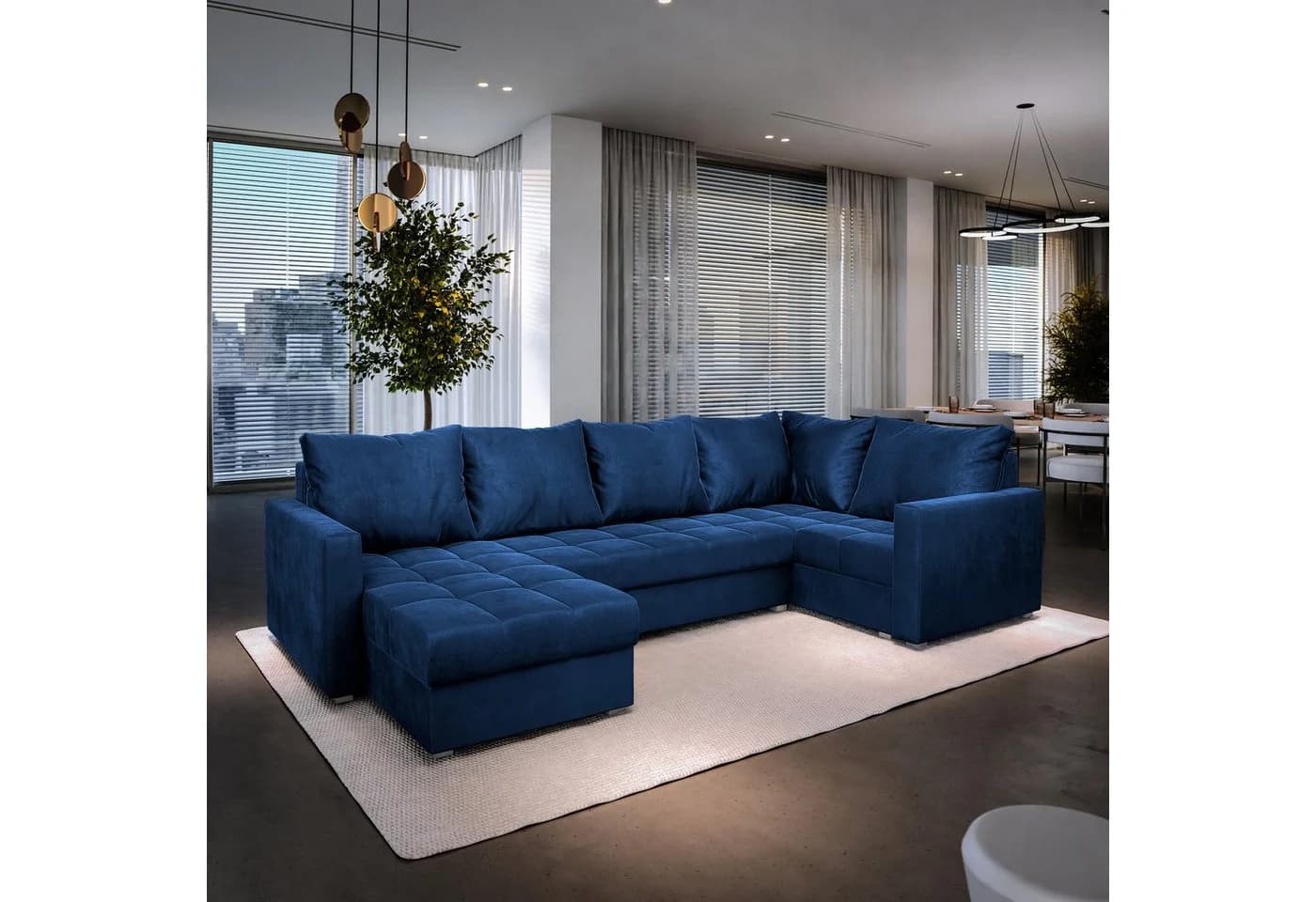Masseno Ecksofa LORIVO U-Form mit Schlaffunktion und Bettkasten Blau - Bild 2