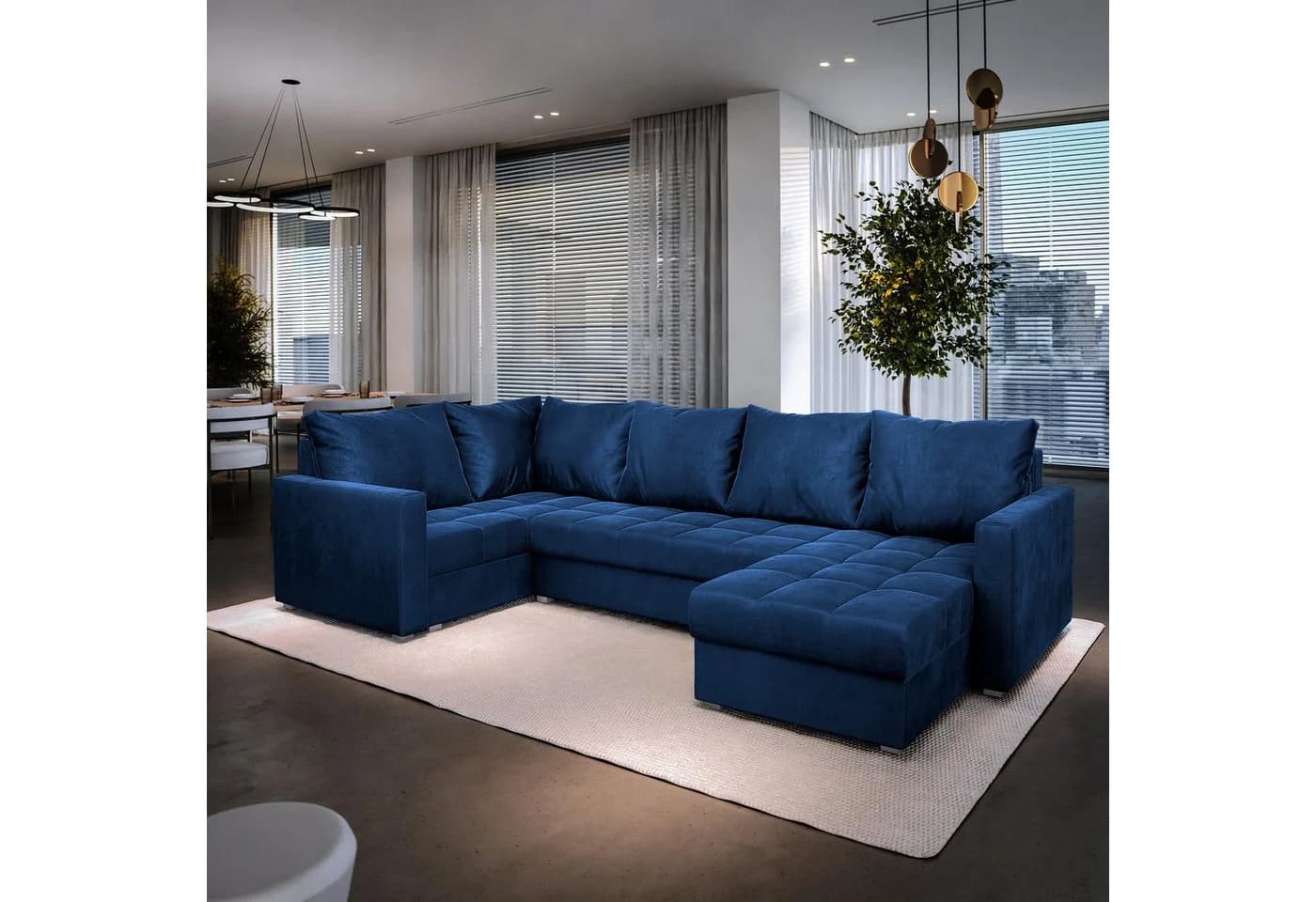Masseno Ecksofa LORIVO U-Form mit Schlaffunktion und Bettkasten blau - Bild 2