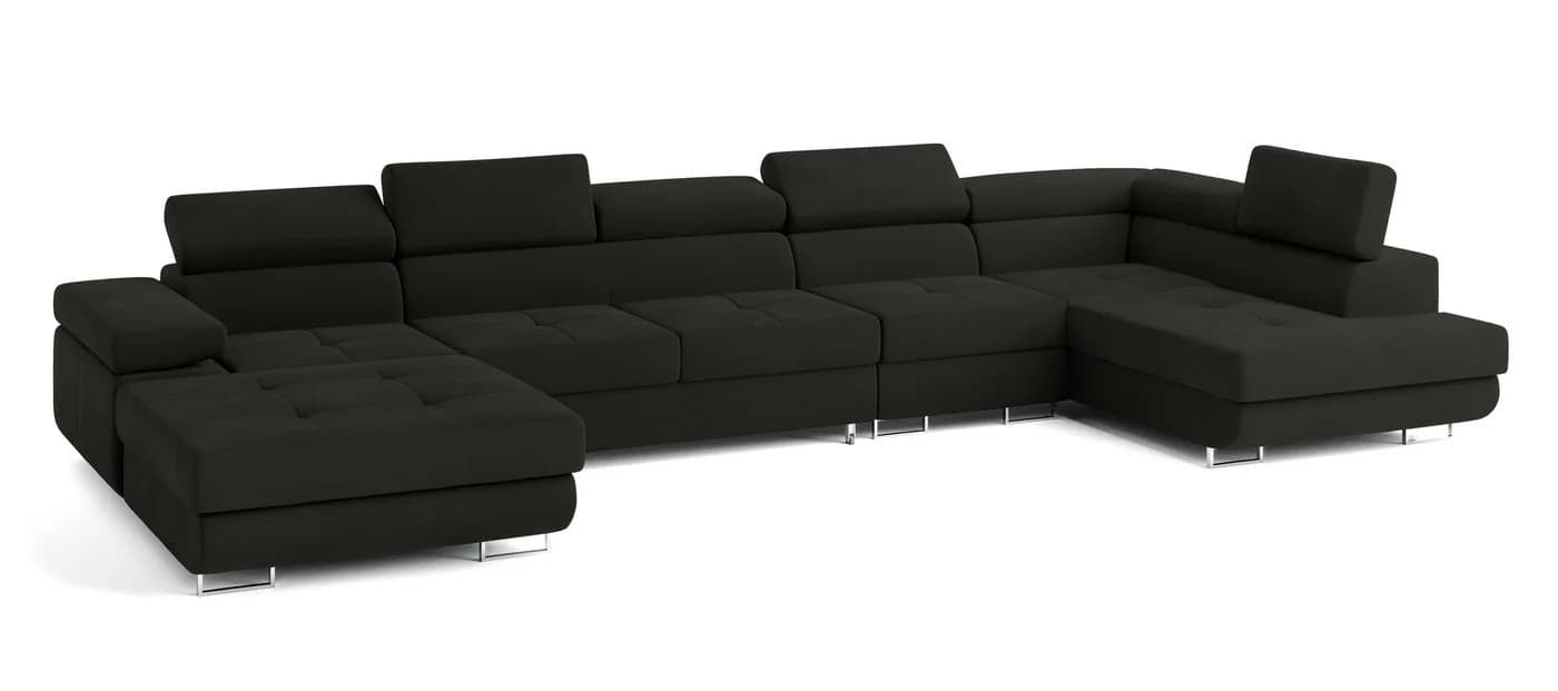 Masseno Ecksofa VELORA U-Form mit Schlaffunktion & Bettkasten Schwarz