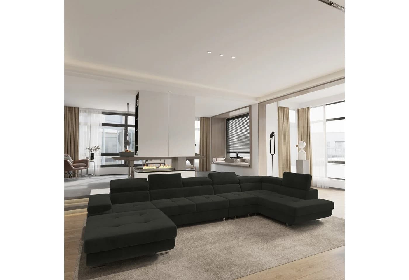 Masseno Ecksofa VELORA U-Form mit Schlaffunktion & Bettkasten Schwarz - Bild 2