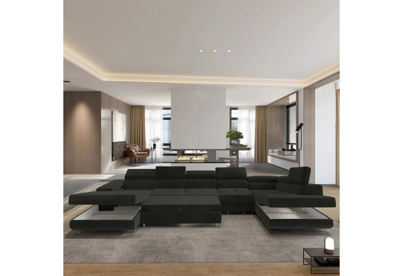 Masseno Ecksofa VELORA U-Form mit Schlaffunktion & Bettkasten Schwarz - Bild 3
