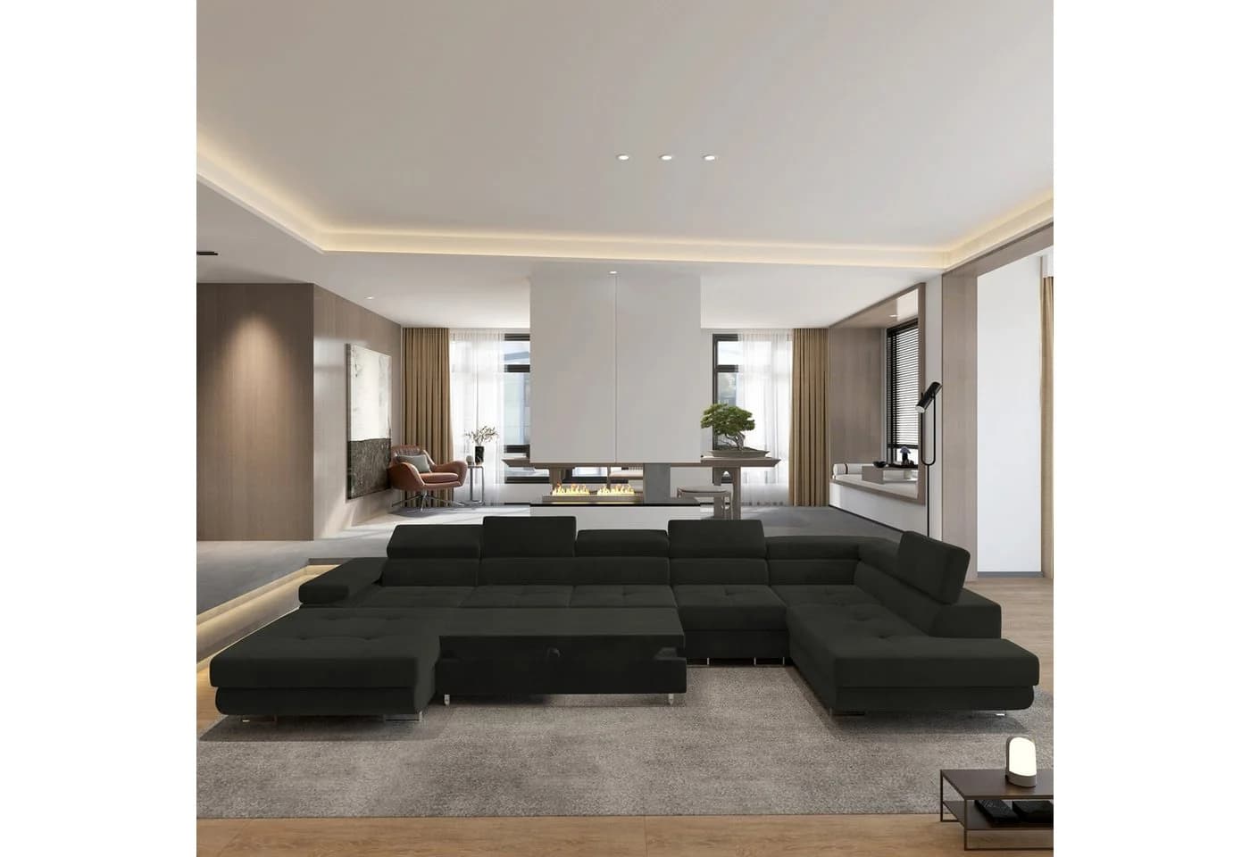 Masseno Ecksofa VELORA U-Form mit Schlaffunktion & Bettkasten Schwarz - Bild 4