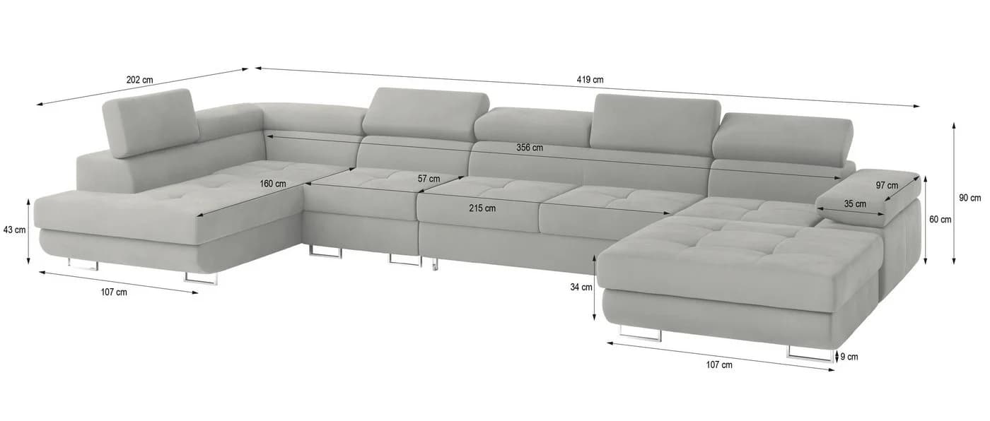 Masseno Ecksofa VELORA U-Form mit Schlaffunktion & Bettkasten Schwarz - Bild 5
