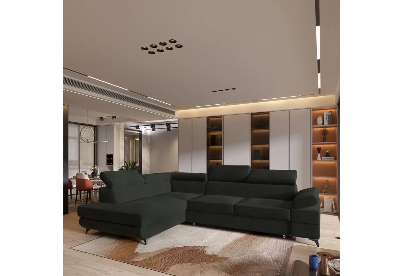 Masseno Ecksofa FAVIEN L-Form mit Schlaffunktion und Bettkasten Schwarz - Bild 2