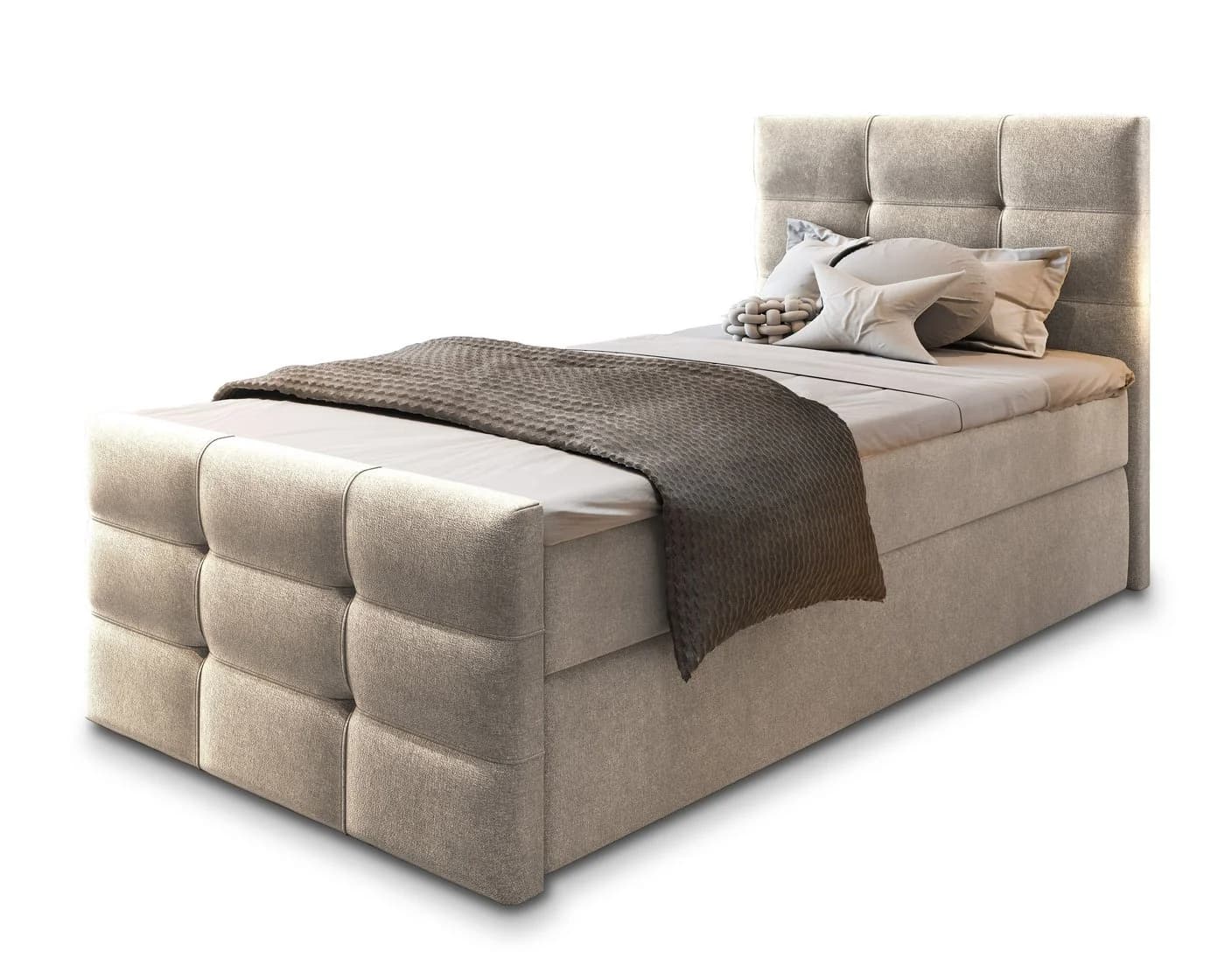 Masseno Boxbett AMON Beige mit Bonell Matratze und Topper