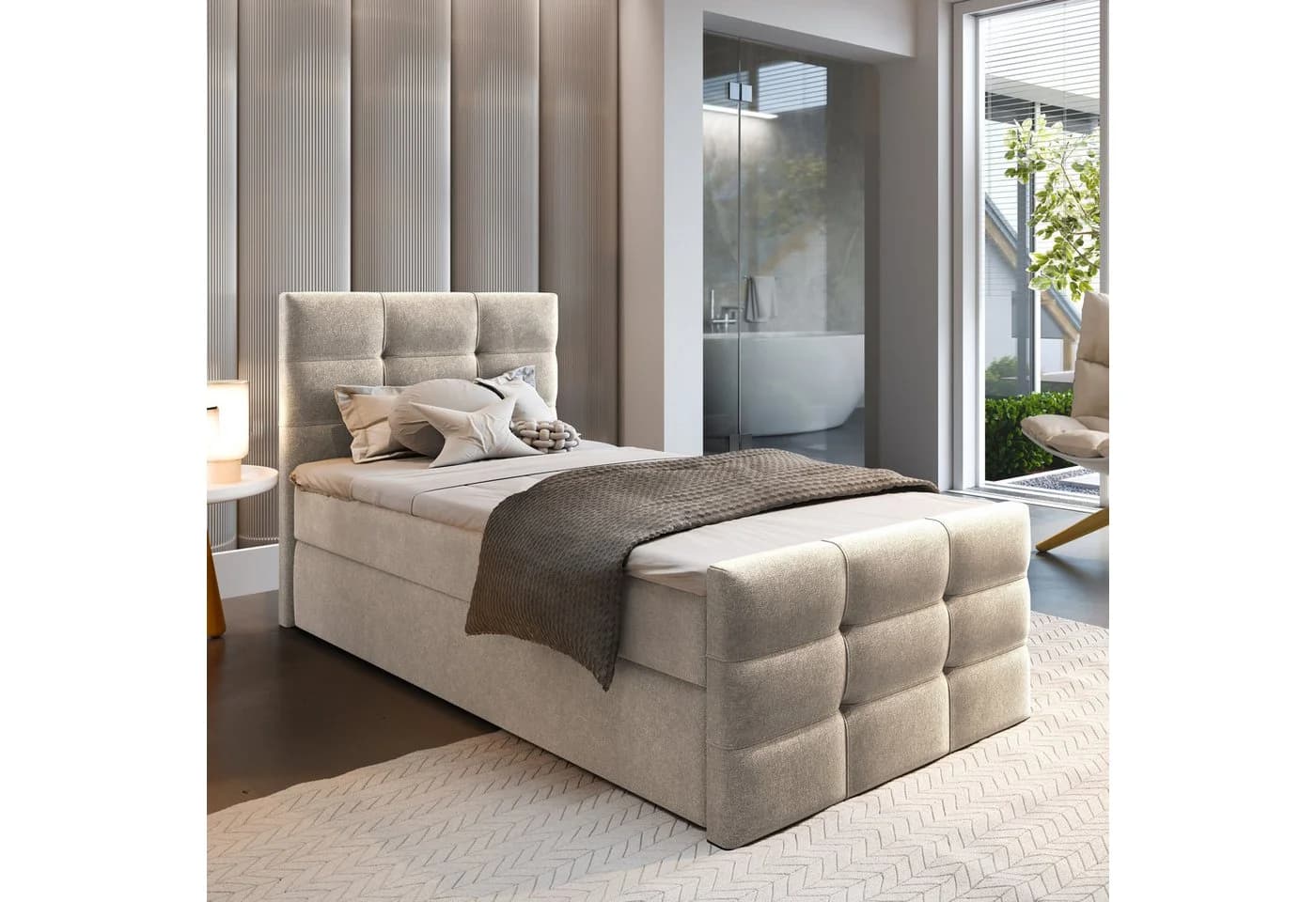 Masseno Boxbett AMON Beige mit Bonell Matratze und Topper - Bild 2