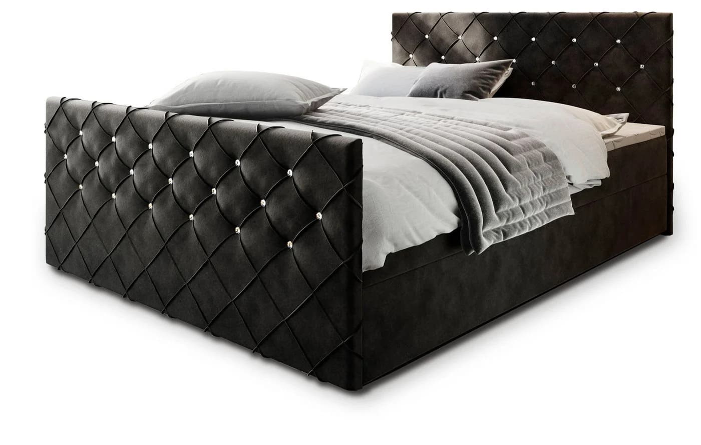 Masseno Boxbett MANDI Schwarz mit Bonell-Matratze und Topper