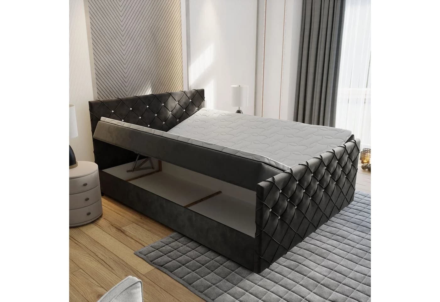Masseno Boxbett MANDI Schwarz mit Bonell-Matratze und Topper - Bild 3