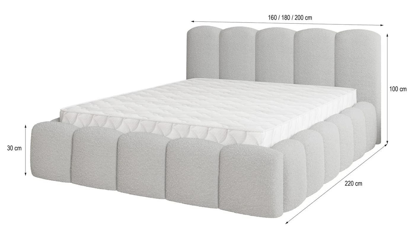 Masseno Boxbett FALINA grau mit Bettkasten und gepolstertem Kopfteil - Bild 3