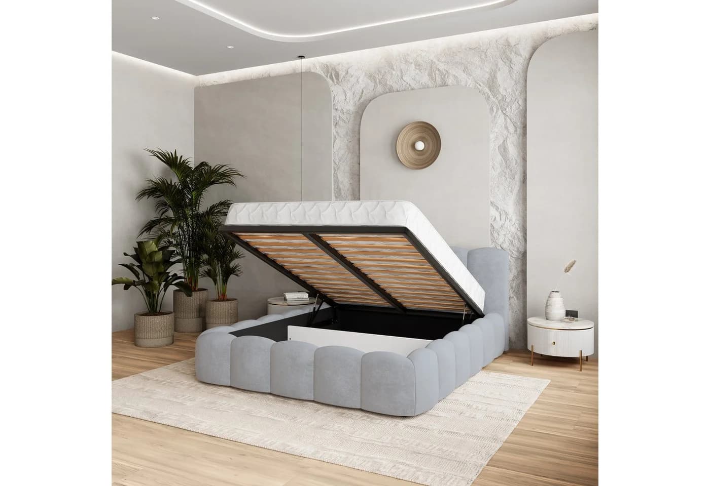 Masseno Boxbett FALINA Beige mit Bettkasten und gepolstertem Kopfteil - Bild 5