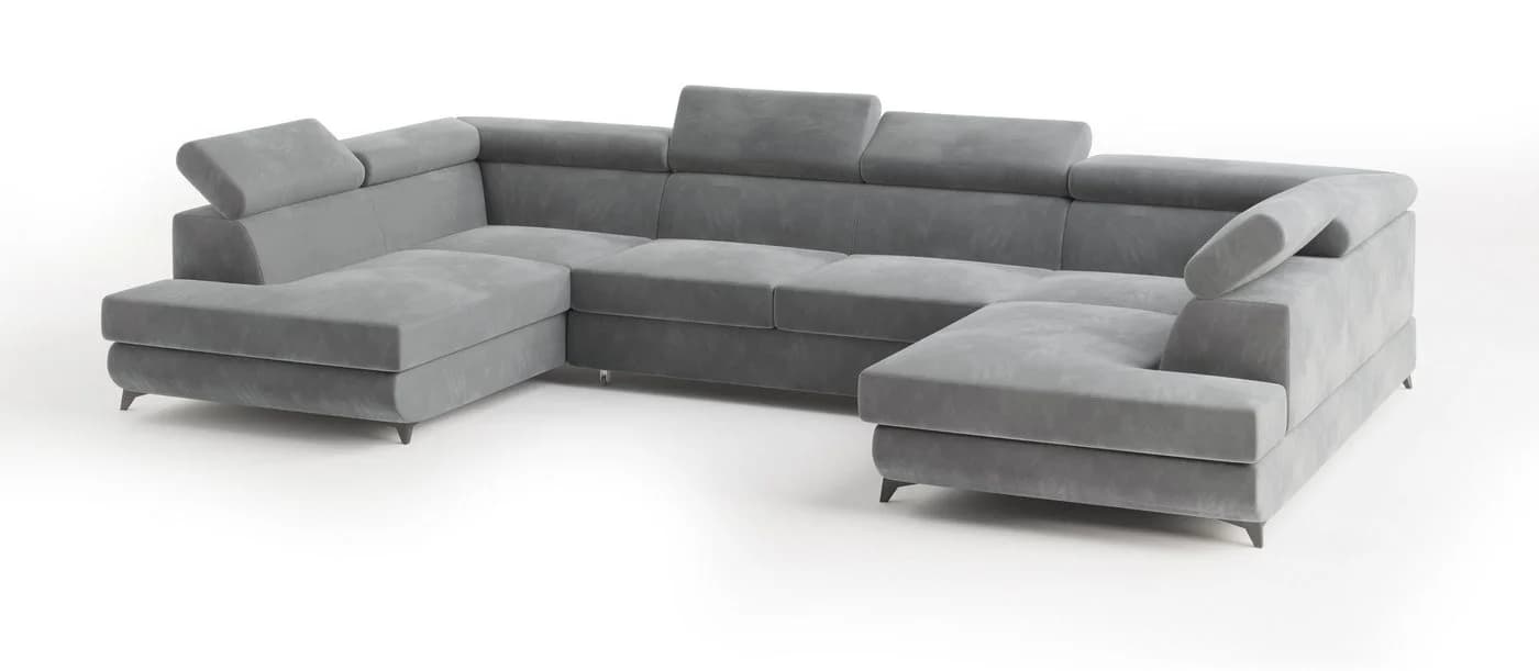 Masseno Ecksofa VINTESSA grau mit Schlaffunktion und Bettkasten