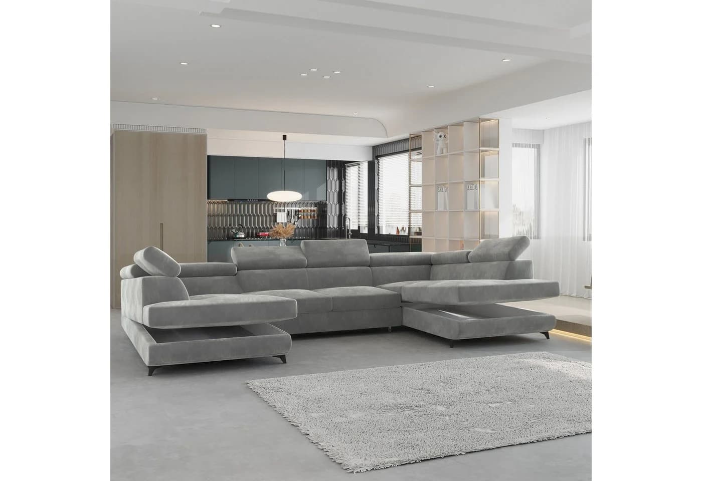 Masseno Ecksofa VINTESSA grau mit Schlaffunktion und Bettkasten - Bild 3