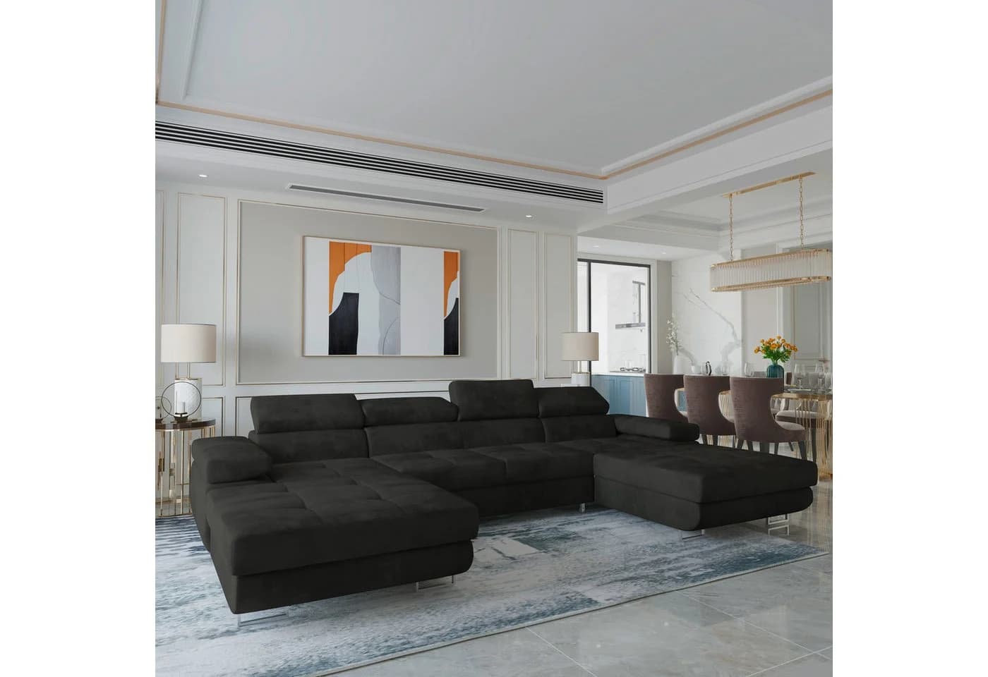 Masseno Ecksofa LYKKE U-Form Schwarz mit Schlaffunktion und Bettkasten - Bild 2