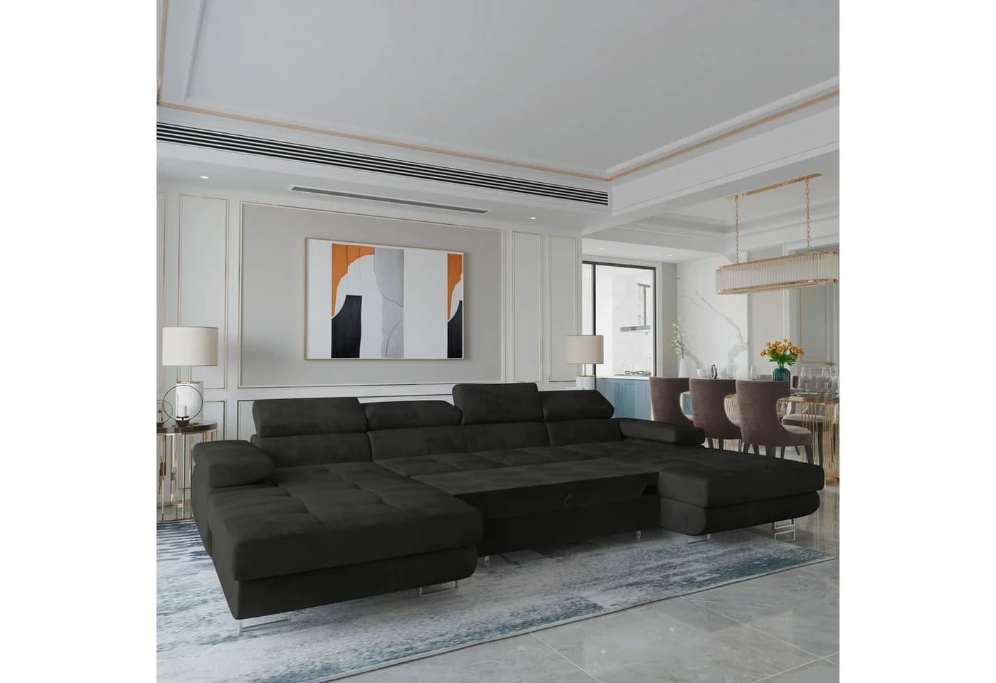 Masseno Ecksofa LYKKE U-Form Schwarz mit Schlaffunktion und Bettkasten - Bild 4