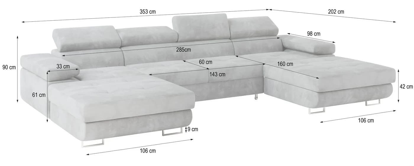 Masseno Ecksofa LYKKE U-Form Schwarz mit Schlaffunktion und Bettkasten - Bild 5
