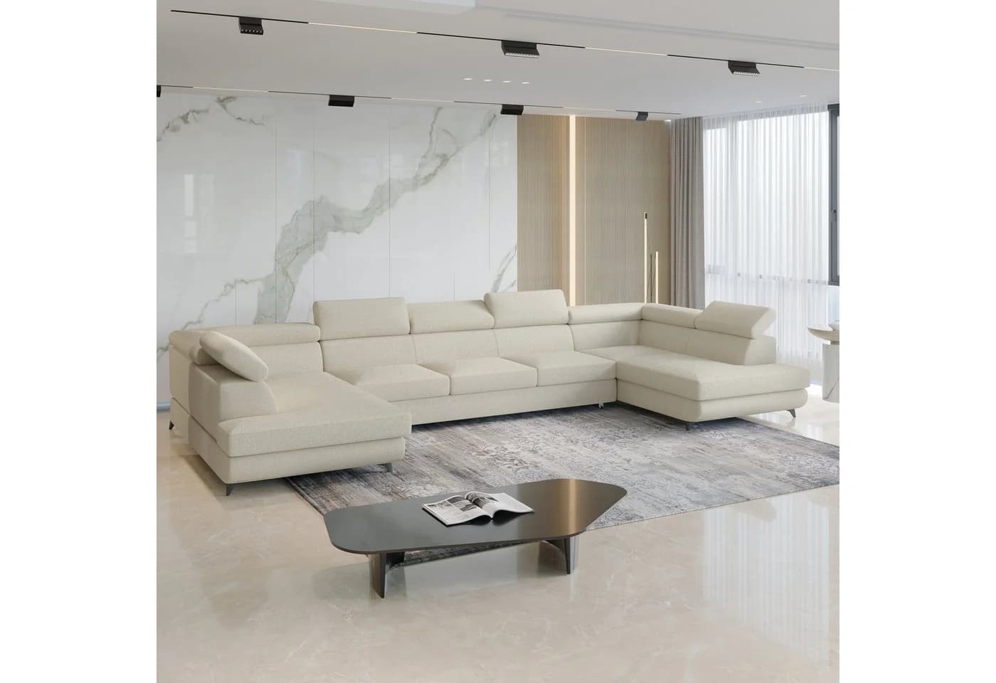 Masseno Ecksofa URMANO U-Form mit Schlaffunktion und Bettkasten Gelb - Bild 2