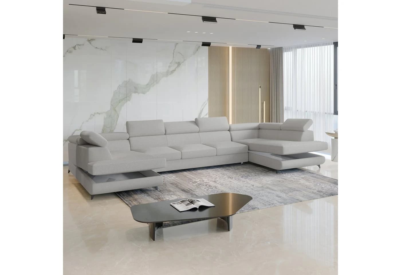 Masseno Ecksofa URMANO U-Form mit Schlaffunktion und Bettkasten Gelb - Bild 4