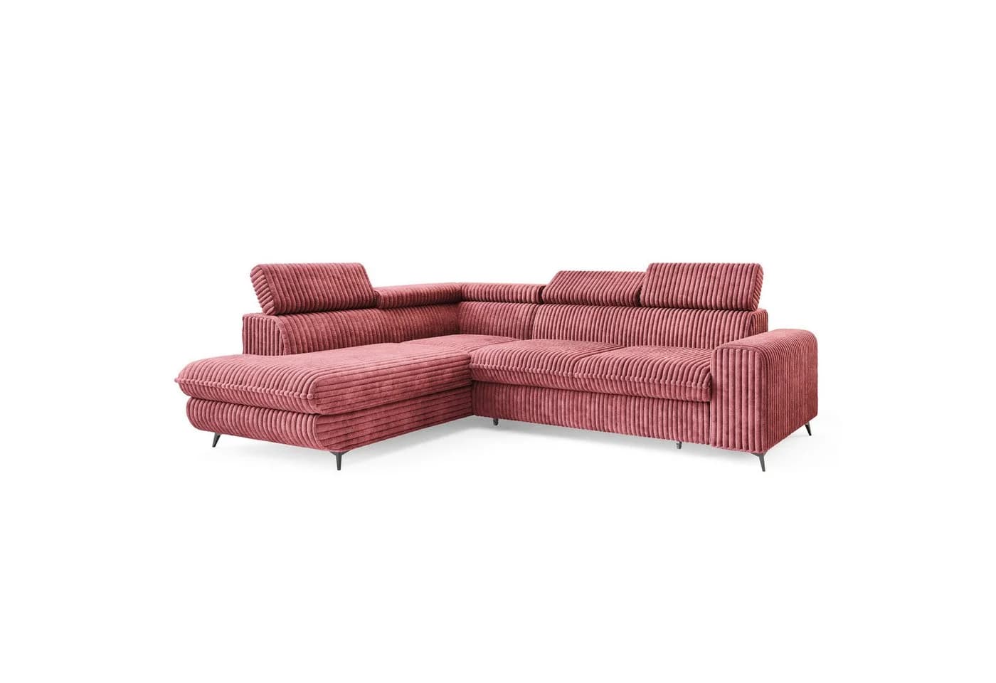 Masseno Ecksofa VELISS Rosa mit Schlaffunktion und Bettkasten
